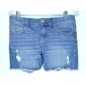 Seven7 Jean Shorts Womens 4 Distressed Medium Wash Denim Cut Off Length Mid Rise